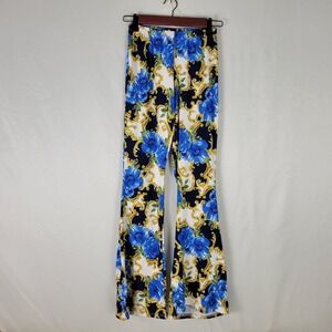Rainbow Womens Pants‎ Medium Mid Rise Multicolored Floral Flared Leg Pull On